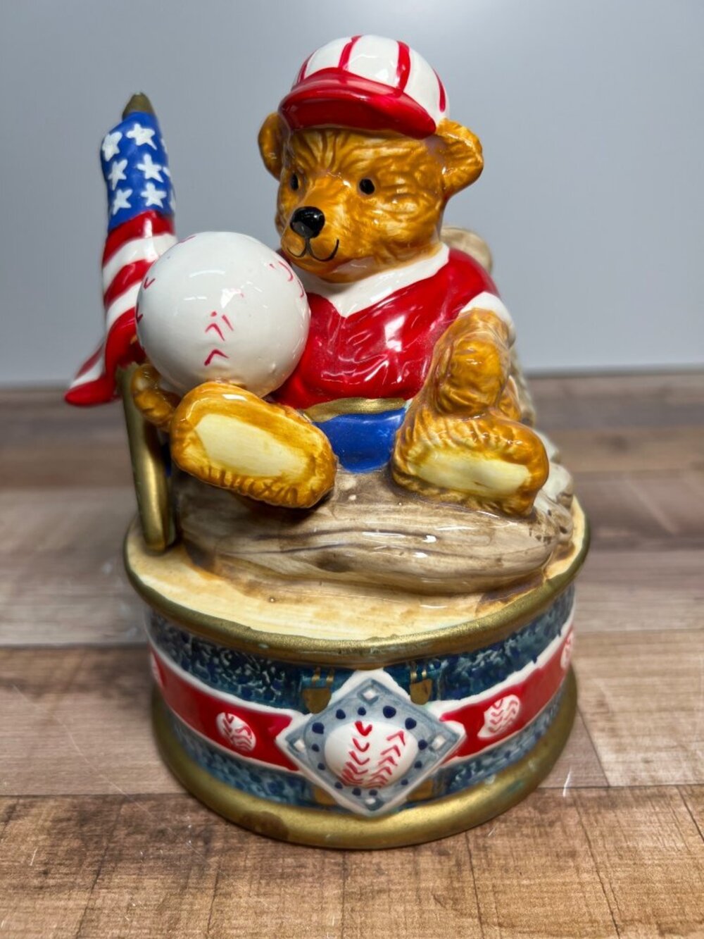 Giftco Inc Patriotic Bear Baseball Ceramic Coin Bank